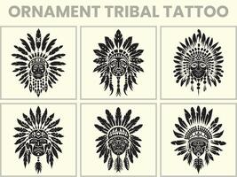A black Silhouette set of a african ornament tribal tattoo, Clipart vector