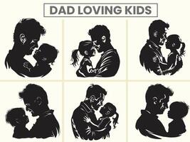 Dad Loving her kid's silhouette set for Father's Day. vector