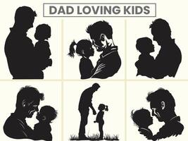 Dad Loving her kid's silhouette set for Father's Day. vector