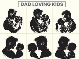 Dad Loving her kid's silhouette set for Father's Day. vector