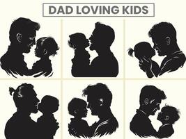 Dad Loving her kid's silhouette set for Father's Day. vector