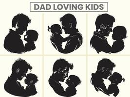 Dad Loving her kid's silhouette set for Father's Day. vector