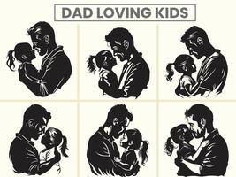 Dad Loving her kid's silhouette set for Father's Day. vector