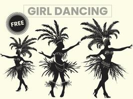 Native American Dancing Girls Silhouette. Traditional Western Tribal Headdress Indian Dance Performance Illustration. vector