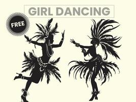 Native American Dancing Girls Silhouette. Traditional Western Tribal Headdress Indian Dance Performance Illustration. vector