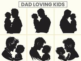 Dad Loving her kid's silhouette set for Father's Day. vector