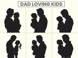 Dad Loving her kid's silhouette set for Father's Day. vector