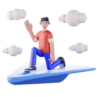un estudiante en un papel avión con un colección de dibujos animados de nubes, alumno, avion de papel, nubes, 3d, ilustración, personaje ilustración png