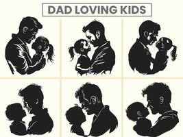 Dad Loving her kid's silhouette set for Father's Day. vector