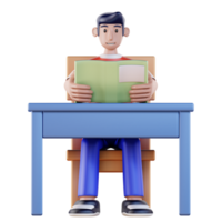 a student sitting at a table is reading a book png