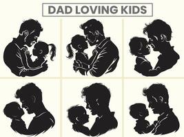 Dad Loving her kid's silhouette set for Father's Day. vector