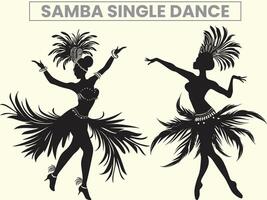 Traditional Samba Single Dance Performance Silhouette, Clip Art vector