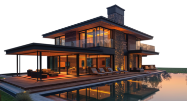 un' grande Casa sta elegantemente con un' piscina nel davanti di esso, la creazione di un' lussuoso e spazioso all'aperto vivente la zona. png
