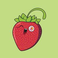 a drawing of a strawberry with a face and eyes. vector