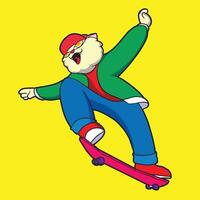 un dibujos animados dibujo de un gato en un patineta con un dibujos animados imagen de un skater en eso vector