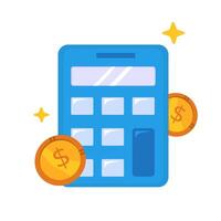 Calculator with coin and star illustration for financial planning, budgeting, savings, investment concepts in marketing, graphic design, and education vector