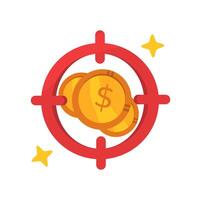 Dollar coin in a target with stars illustration great for financial goals, investment concepts in graphic design projects vector