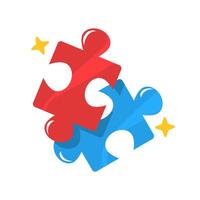 Red and blue puzzle piece with a yellow star illustration suitable for educational material, problem solving concepts, teamwork and diversity themes vector