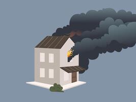 edificio fuego. ardiente casa ilustración vector