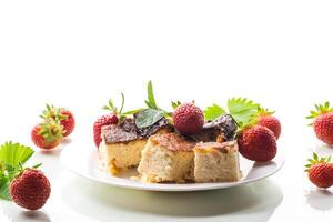 prepared cottage cheese casserole with fresh strawberries photo