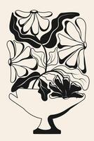 Abstract floral poster. Black and white botanical illustration.Modern poster and background in trendy naive retro hippie style. illustration vector