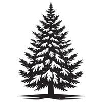 a snowy pine tree illustration in black and white vector