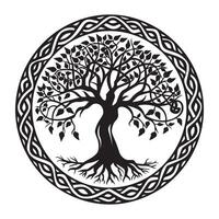 Tree of Life with Celtic knot patterns illustration in black and white vector