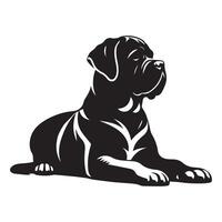Mastiff dog sitting watchful expression illustration in black and white vector