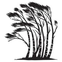 A cluster of birch trees illustration in black and white vector