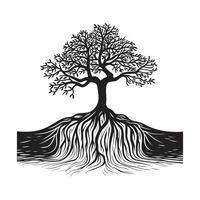 Tree of Life illustration in black and white vector