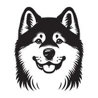 A Loving Akita Dog Face illustration in black and white vector