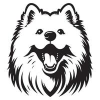 An Excited Samoyed Dog Face illustration in black and white vector