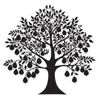 A pear tree plant illustration in black and white vector