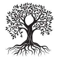 Tree of Life illustration in black and white vector