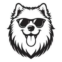 Happy Samoyed wearing glasses illustration in black and white vector