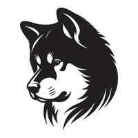 A Pensive Akita Dog Face illustration in black and white vector