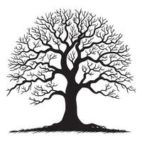 Tree of Life with a single trunk and symmetrical branches illustration in black and white vector