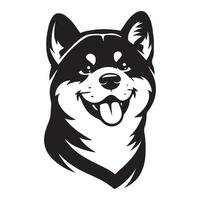 A Amused Akita Dog Face illustration in black and white vector