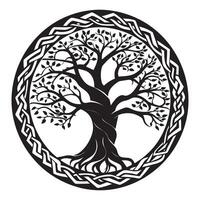 Tree of Life with Celtic knot pattern illustration in black and white vector