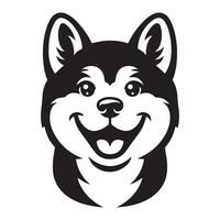 A Happy Akita Dog Face illustration in black and white vector