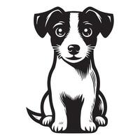Jack Russell terrier con grande ojos sentado en el piso ilustración en negro y blanco vector