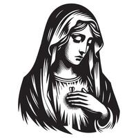 Mary in Sorrow illustration in black and white vector