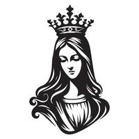 Mary Crowned illustration in black and white vector