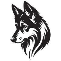 A Sad Norwegian Elkhound Dog Face illustration in black and white vector
