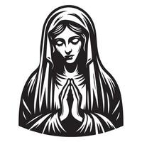 Holy Mary praying illustration in black and white vector