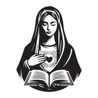 María sabiduría y Guia ilustración en negro y blanco vector