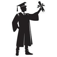 un graduado demostración un diploma con orgullo ilustración en negro y blanco vector