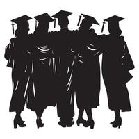 A group of graduates student silhouette vector