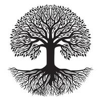 Tree of Life with a labyrinth pattern illustration in black and white vector