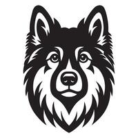 A Curious Norwegian Elkhound Dog Face illustration in black and white vector